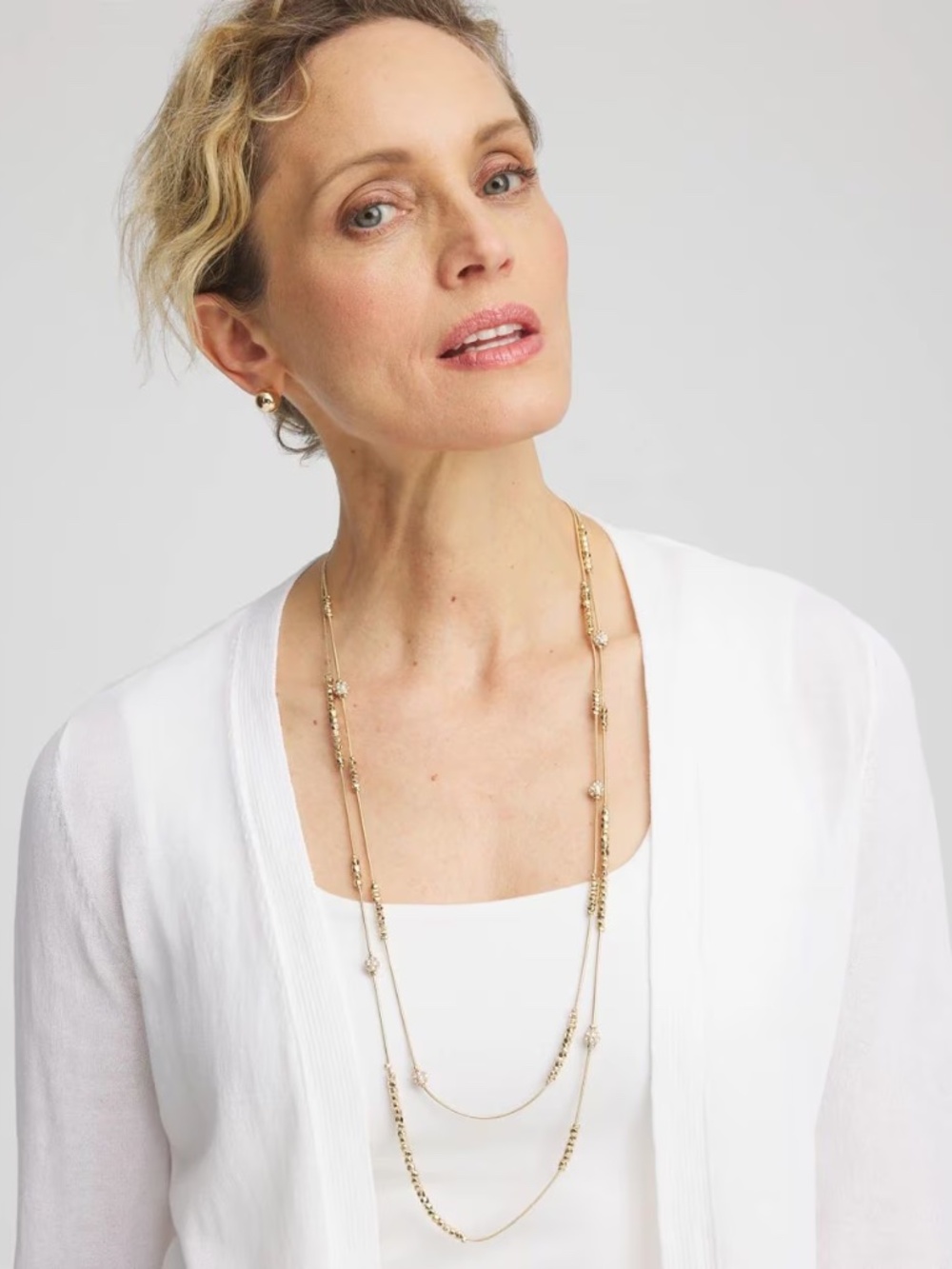 Chico's Hexie Multi-Strand Necklace Gold Tone NWT